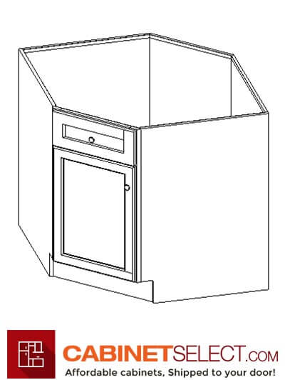 PW-BDCF36: Petit White Shaker 36″ 1 Door Diagonal Corner Sink Base Cabinet