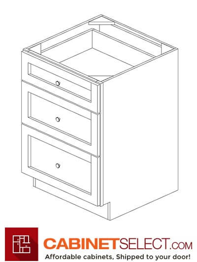 AA-DB24(3): Blaze Black Shaker 24″ 3 Drawer Base Cabinet