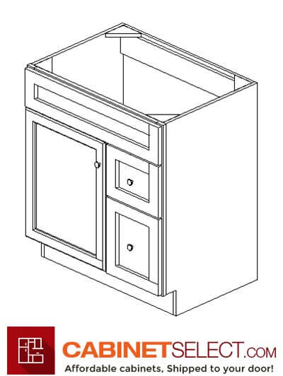 AZ-S3021DR-34-1/2″: Champagne Shaker 30″ Right drawers (2) Vanity