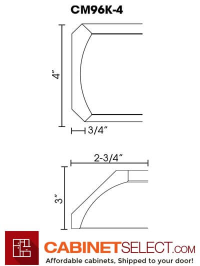 96 in. D x 4 in. H  Crown Molding (Coved) – Lait Grey Shaker