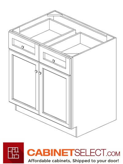 AW-B33B: Ice White Shaker 33" 2 Drawer 2 Door Base Cabinet