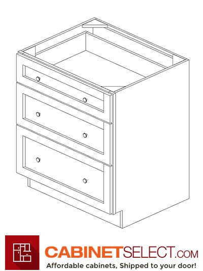 AW-DB30(3): Ice White Shaker 30" 3 Drawer Base Cabinet