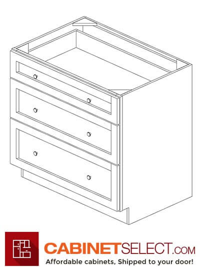 AW-DB36(3): Ice White Shaker 36" 3 Drawer Base Cabinet