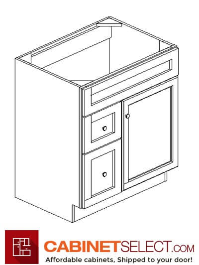 AW-S3021DL-34-1/2”: Ice White Shaker 30" Left Drawers (2) Vanity