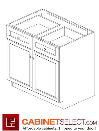 TW-B36B: Uptown White 36" 2 Drawer 2 Door Base Cabinet