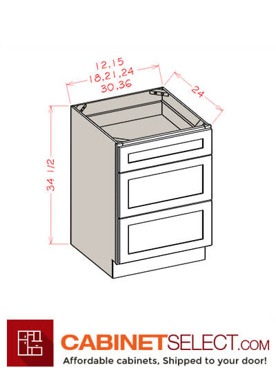 OM-3DB12: Oxford Mist 12″ Three Drawer Base Cabinet