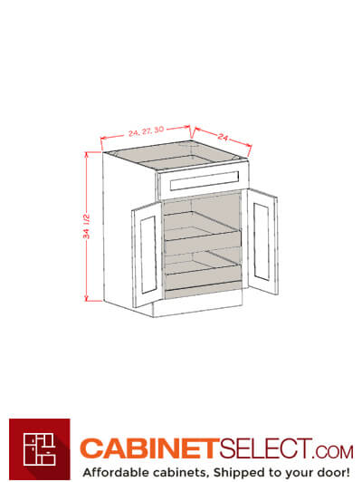 SU-B302RS: Ready-to-Finish Shaker 30″ Double Door Double Drawer Two Rollout Shelf Base Kit