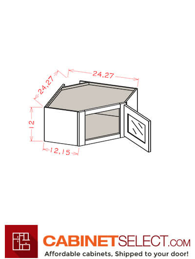 WS-DCW2712GD: Shaker White 27″ Deep Glass Door Diagonal Wall Stacker Cabinets 12″ H