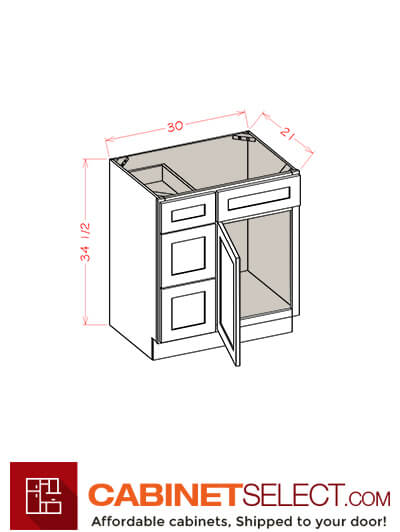 OW-V3021DL: Oxford White 30″ Vanity Combo Bases Three Drawers Left