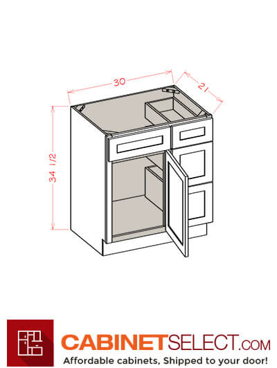 OM-V3021DR: Oxford Mist 30″ Vanity Combo Bases Three Drawers Right