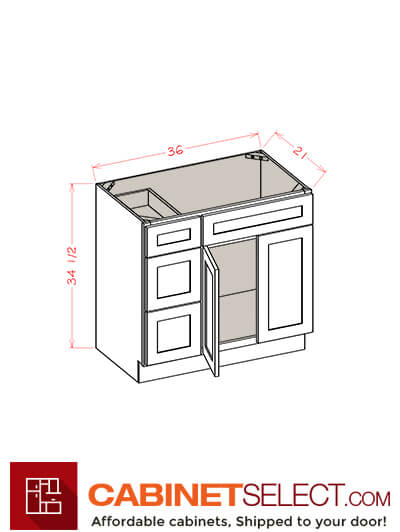 CW-V3621DL: Casselberry Antique White 36″ Vanity Combo Bases Three Drawers Left