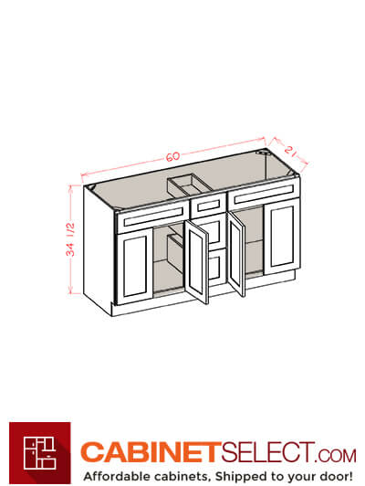 WS-VSDB60: Shaker White 60″ Vanity Combo Bases  Double Sink