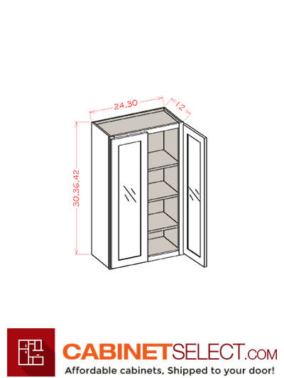 YW-W3030GD: York Antique White 30″ Glass Door Wall Cabinet Double Door 30″ Tall