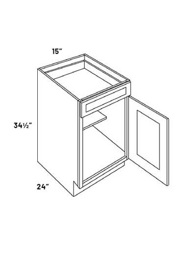 EB23-B15-POS2: Elegant Stone – 15″ Single Drawer, Single Door Base Cabinet with two Pull Out Shelves