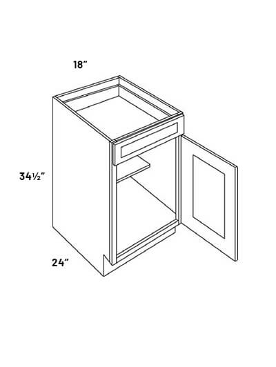 EB23-B18-POS1: Elegant Stone – 18″ Single Drawer, Single Door Base Cabinet with Pull Out Shelf