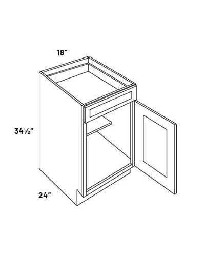 EB23-B18-POS1-WCD: Elegant Stone – 18″ Single Drawer, Single Door Base Cabinet with Pull Out Shelf and Cutlery Divider