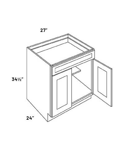 EB21-B27-FH-POS1: Elegant Ocean Blue – 27″ Double Door Base Cabinet, Full Height with Pull Out Shelf