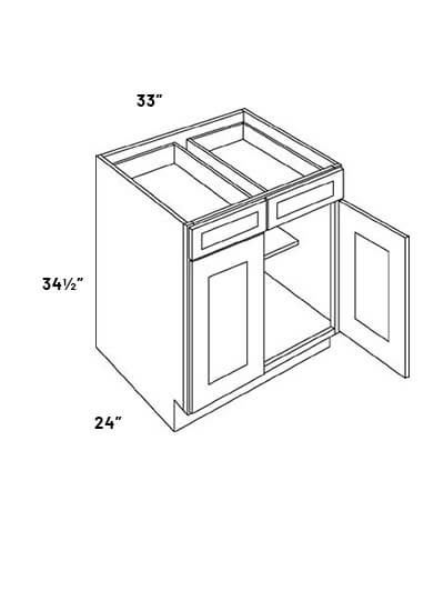 EB21-B33-FH-POS2: Elegant Ocean Blue – 33″ Double Door Base Cabinet, Full Height with two Pull Out Shelves