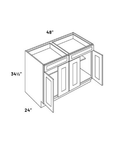 EB21-B48-POS2: Elegant Ocean Blue – 48″ Double Drawer, 2 Double Door Base Cabinet with two Pull Out Shelves