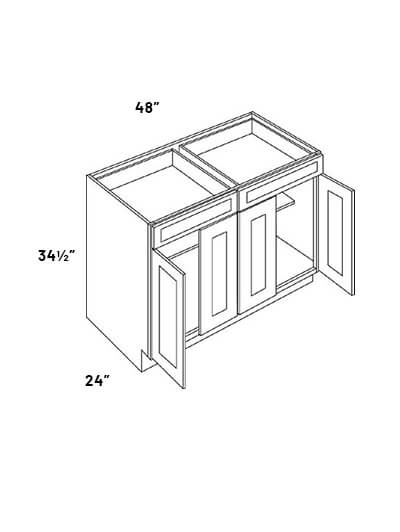 EB23-B48-POS4-WCD: Elegant Stone – 48″ Double Drawer, 2 Double Door Base Cabinet with four Pull Out Shelves and Cutlery Divider