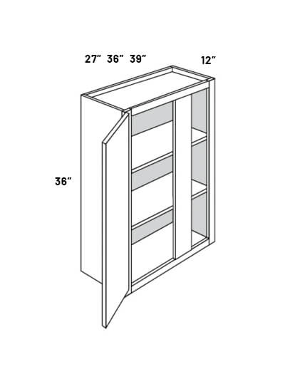 EB21-BLW27/3036: Elegant Ocean Blue – 27″W x 36″H Blind Wall Corner Cabinet
