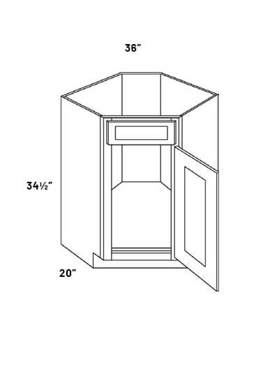 EB21-CSB36: Elegant Ocean Blue 36″ Wide Single Door Diagonal Corner Sink Base Cabinet