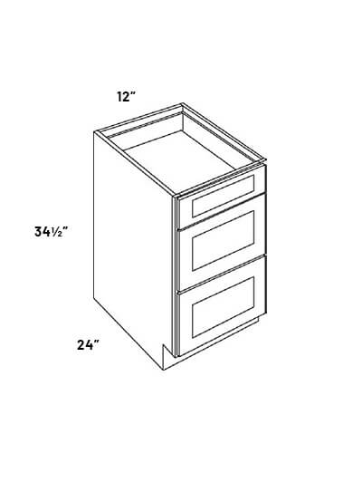 EB21-DB12-WCD: Elegant Ocean Blue – 12″ Wide 3 Drawer Base Cabinet with Cutlery Divider