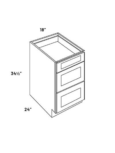 EB23-DB18-WCD: Elegant Stone – 18″ Wide 3 Drawer Base Cabinet with Cutlery Divider