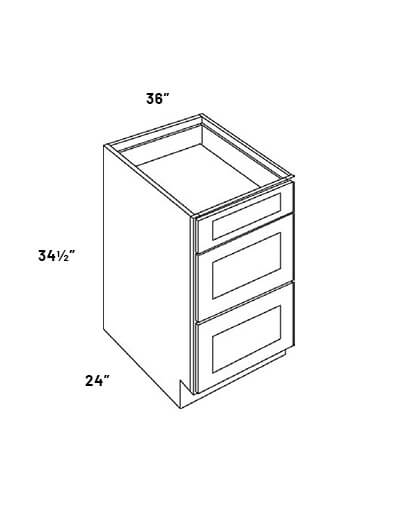 EB23-DB36-WCD: Elegant Stone – 36″ Wide 3 Drawer Base Cabinet with Cutlery Divider