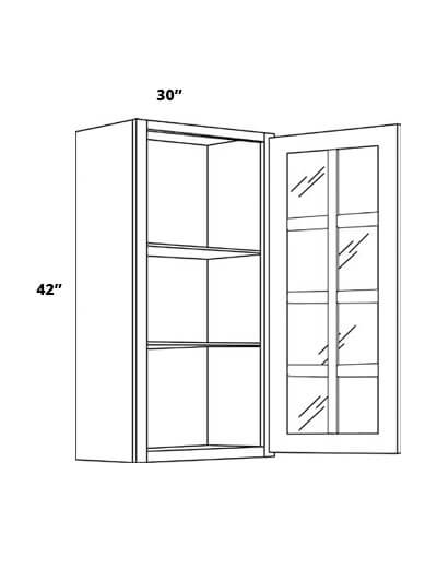 EB21-MD9-WFI3042: Elegant Ocean Blue – 30″W 42″H Wall Cabinet with Prairie Doors and Finished Interior