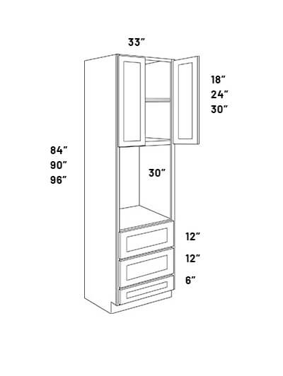 EB23-OV3396: Elegant Stone – Double Door 33″W x 96″H Oven Cabinet with Wall Oven opening and 3 Drawers