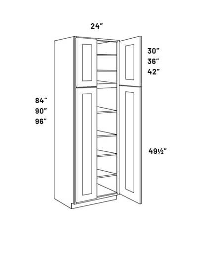 EB23-UC2424X84-POS3: Elegant Stone – 24″ Wide 2 Double Door Utility Cabinet with 3 Pull Out Shelves