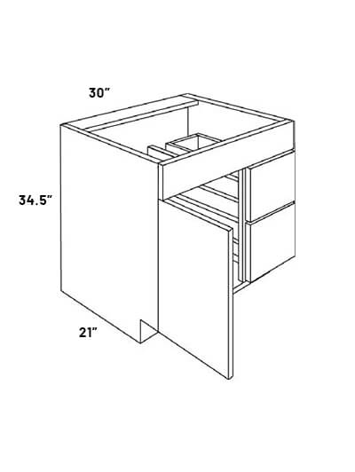 EB23-V3021DR-34.5: Elegant Stone – 30″ Wide Vanity Single Door Base Cabinet with 2 Right Drawers