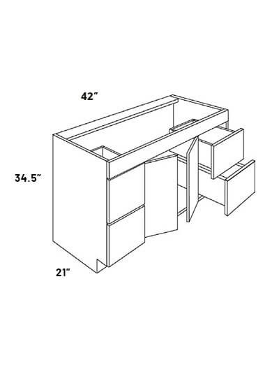 L02-V4221DD-34.5: Luxor Smokey Grey 42″ Double Door and Four Drawer Vanity Sink Base