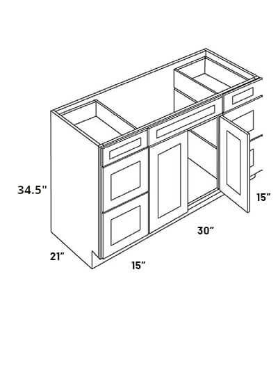 L10-V6021DD-34.5: Luxor White 60″ Double Door and Four Drawer Vanity Sink Base