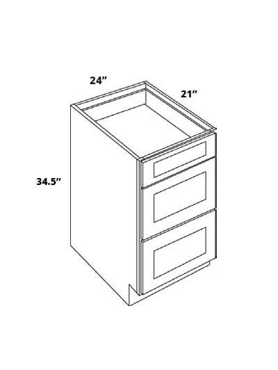 L02-VDB2421-34.5: Luxor Smokey Grey 24″ Three Drawer Vanity base