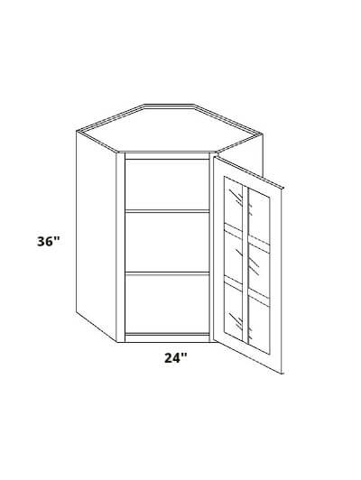 EB21-MD9-CWFI2436: Elegant Ocean Blue – 24″W 36″H Corner Wall Cabinet with Prairie Door and Finished Interior