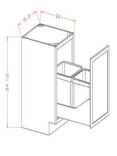 SU-B21FHTCPO: Ready-to-Finish Shaker Full Height Door Base with Double Trashcan Pullout