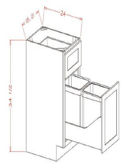 SU-B21TCPO: Ready-to-Finish Shaker Base with Double Trashcan Pullout