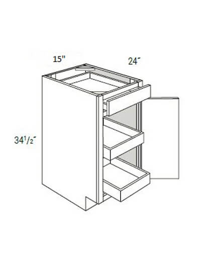 Bay Shaker Greystone 15″ Single Door, Single Drawer Base Cabinet with 2 Soft-Close Rollout Trays