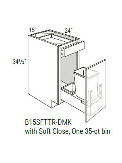 Bay Shaker Greystone 15″ Single Door, Single Drawer Base Cabinet with Soft-Close Trash Pullout