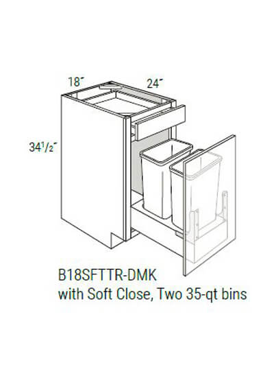 UB-B18SFTTR-DMK: Upton Brown Single Door, Single Drawer Base Cabinet w/ Soft-Close Trash Pullout 18″W