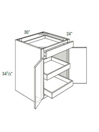 UB-B30BSCRT: Upton Brown Single-Drawer, Double-Door Base Cabinet w/ 2 Soft-Close Rollout Trays 30″W