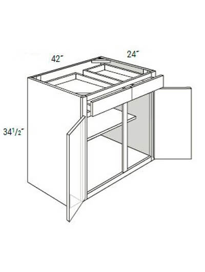UB-B42: Upton Brown Double-Drawer, Double-Door Base Cabinet 42″W