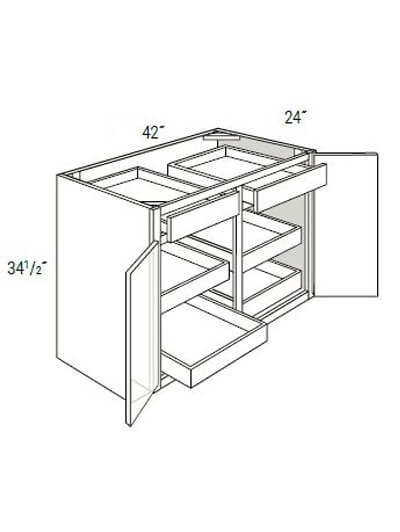 Bay Shaker Greystone 42″ Double-Drawer, Double-Door Base Cabinet with 4 Soft-Close Rollout Trays