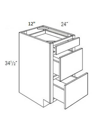 Bay Shaker Light Grey 12″ Three Drawer Base Cabinet