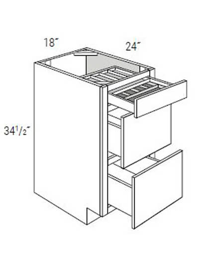 Bay Shaker Grey 18″ Three Drawer Base Cabinet with Two-Tier Cutlery Drawer