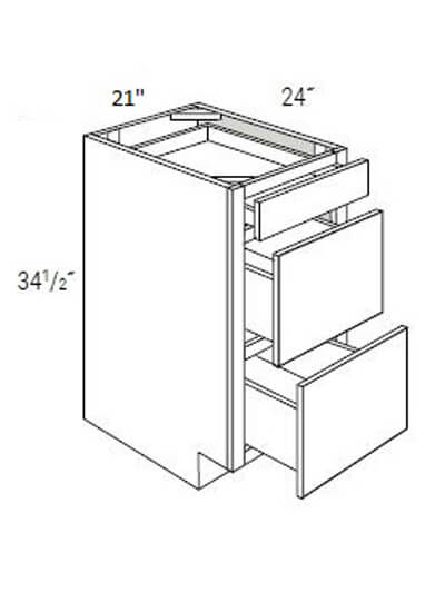 UB-DB21: Upton Brown Three Drawer Base Cabinet 21″W
