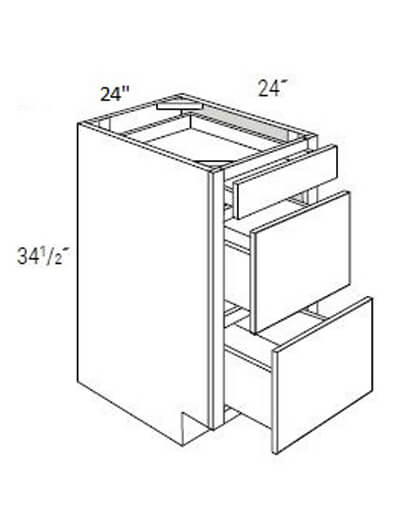 UB-DB24: Upton Brown Three Drawer Base Cabinet 24″W