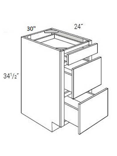 UB-DB30: Upton Brown Three Drawer Base Cabinet 30″W